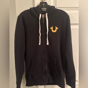 True Religion Black Hoodie with Red and Blue Logo Patch